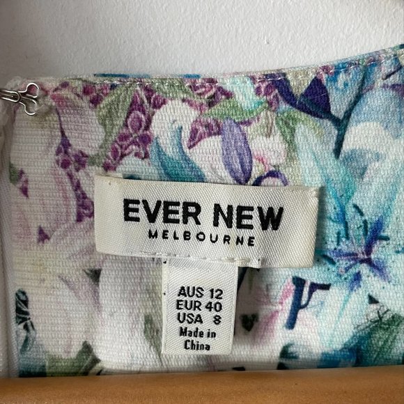 Ever New Melbourne Blue Watercolor Floral Fit & Flare Dress Sz 8 - Picture 8 of 9